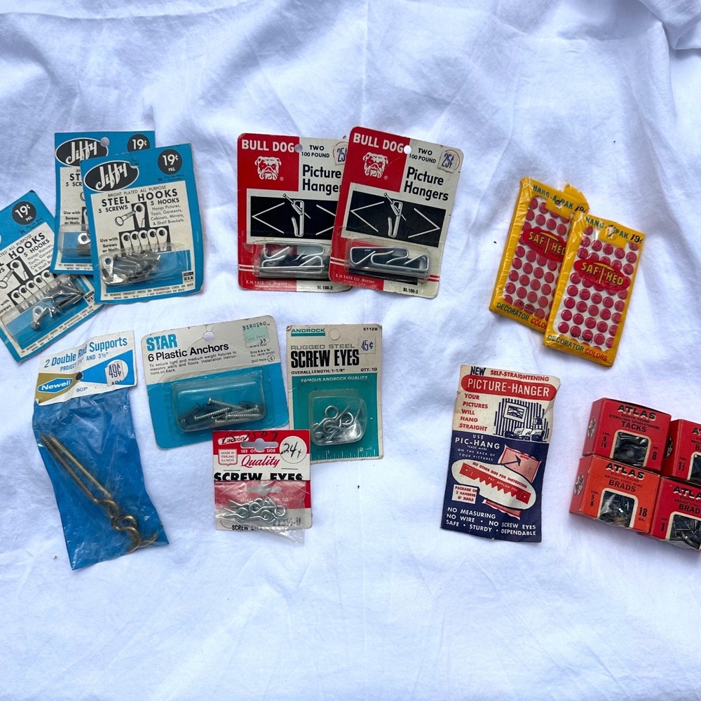 Vintage Hardware‎ Lot Picture Hangers Brads Tacks Multi Mixed Good Mid Century